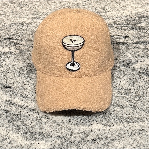 New Custom Designed Tan Fuzzy Sherpa Teddy Cap with Espresso Martini - Picture 1 of 4